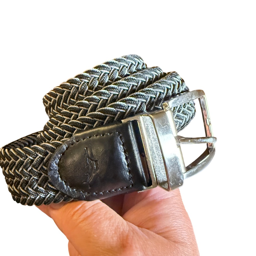 Tommy Bahama Braided Belt Mens S/M Gray Woven Leather Trim Casual Stretch
